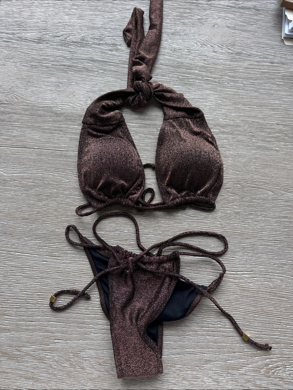 Shimmery Brown Tie-Back Bikini Set